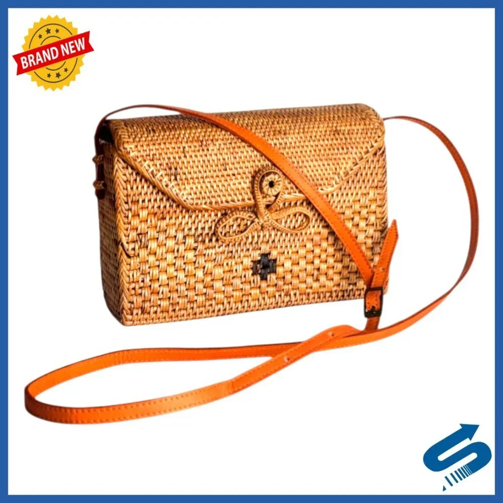Handmade Rattan Woven Purse Boho Straw Bag Crossbody Tote Summer Essential